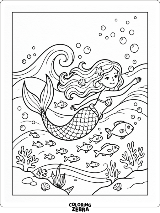 A mermaid swimming through ocean waves