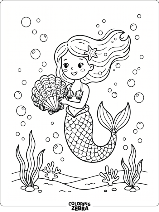 A mermaid holding a large seashell