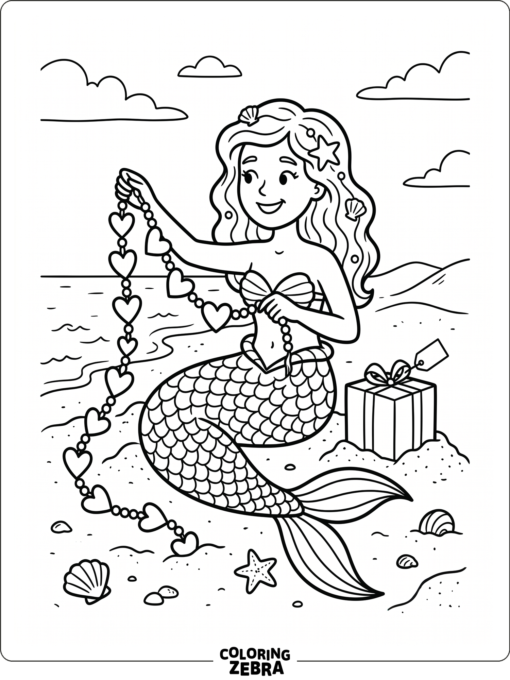 A mermaid with hearts and a gift box