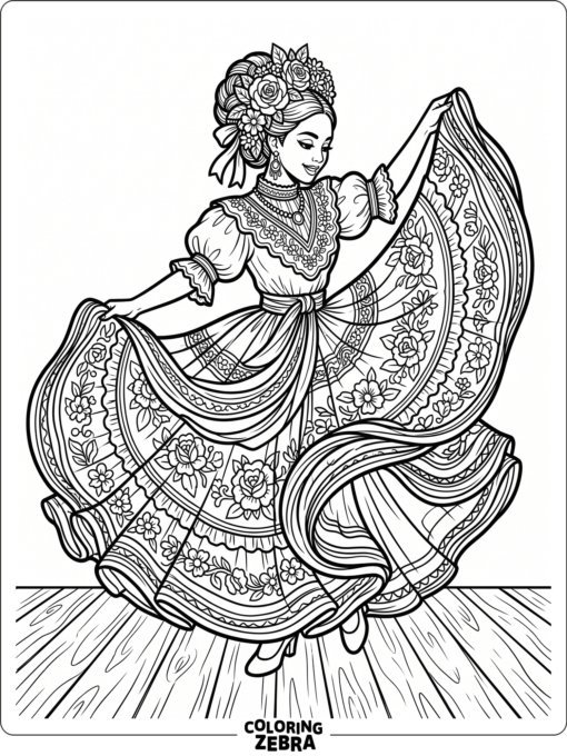 Mexican folklorico dancer with a swirling skirt