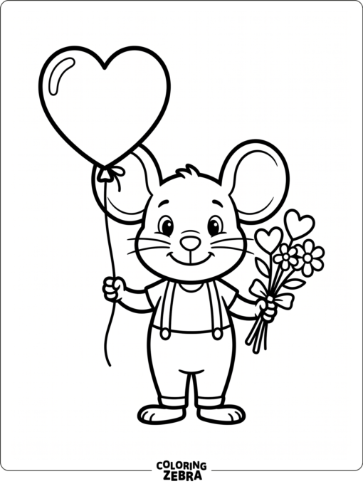 Classic mouse with a heart balloon and bouquet