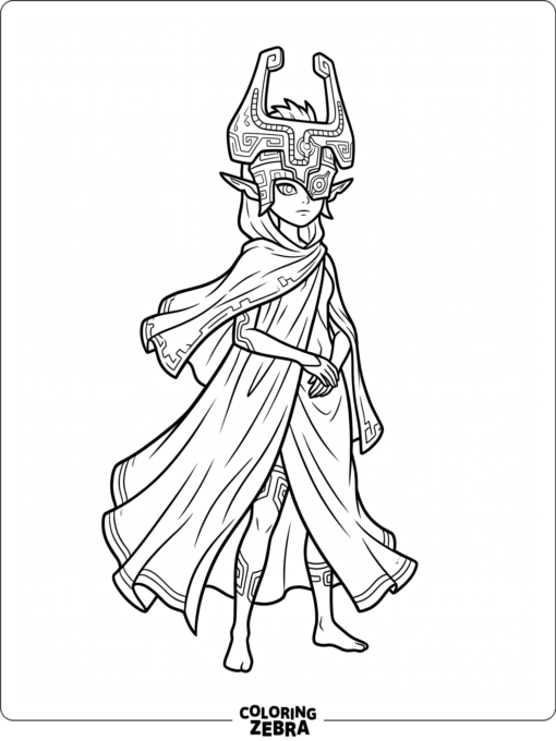 Midna with helmet and flowing cloak