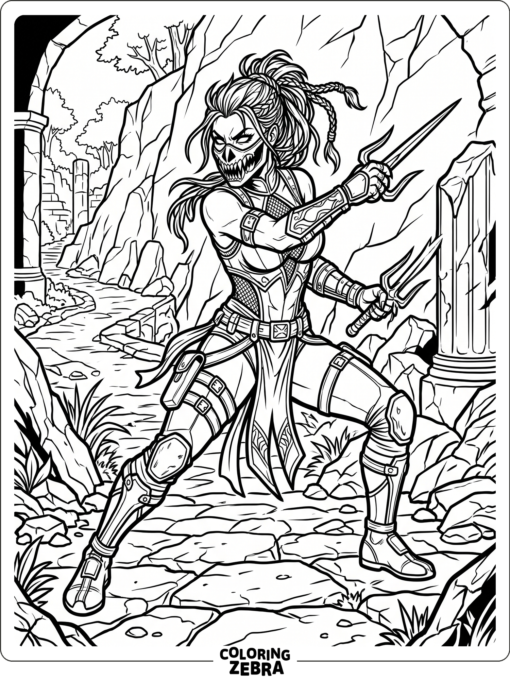 Mileena from Mortal Kombat holding her sais in an action pose