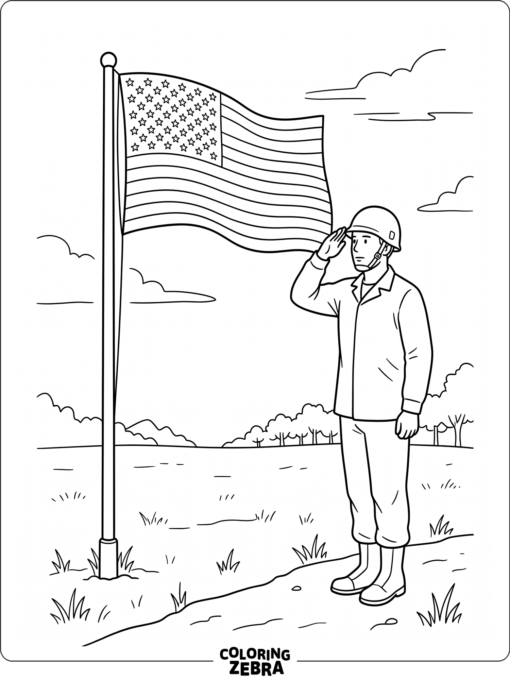 Soldier Saluting Beside a Flag