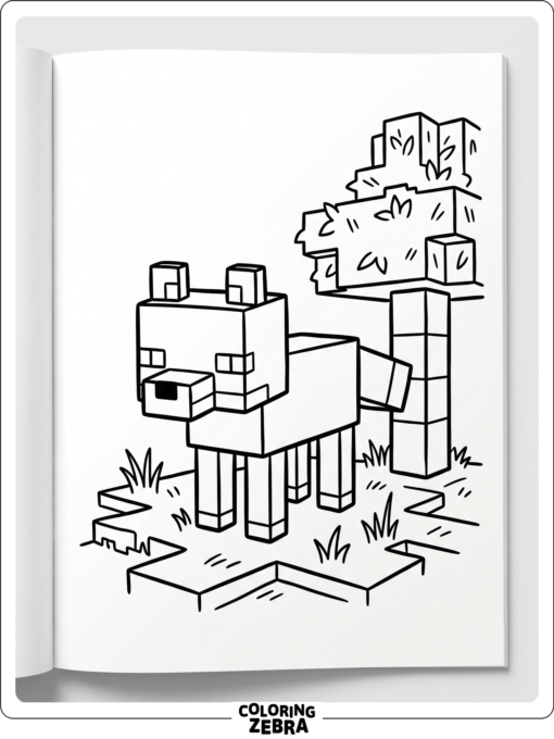 A blocky fox stands on grass near a tree