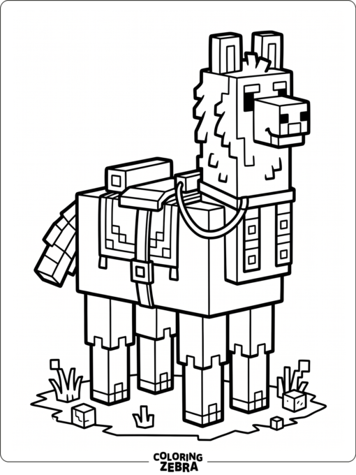 A blocky llama with a saddle in Minecraft style