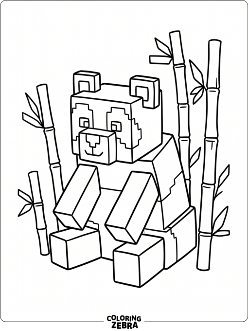 A blocky panda sitting among bamboo stalks