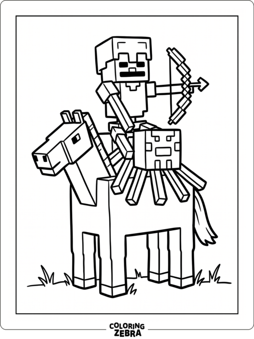 A blocky spider jockey with a spider on top of a horse