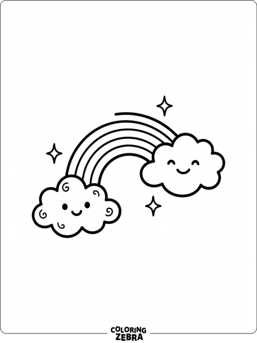 A tiny rainbow with clouds and sparkles