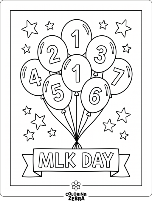 Color by number balloons with an MLK Day sign