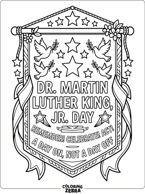 MLK Day banner with doves and stars