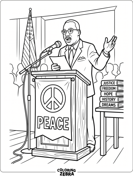 Martin Luther King Jr. at a podium with books