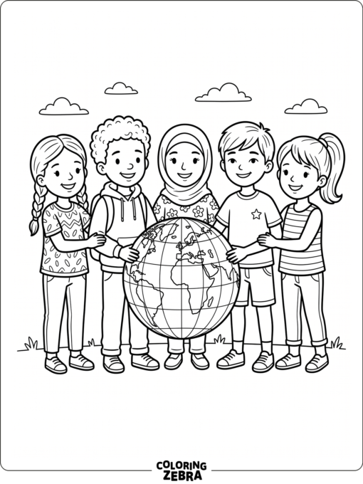 Children from different backgrounds with a globe