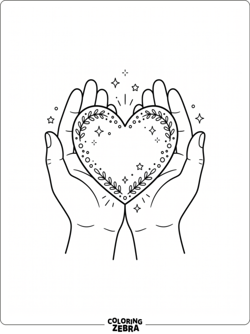 Helping hands holding a heart with sparkles