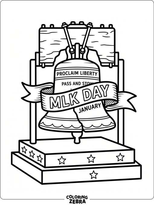 Liberty Bell with stars and a ribbon