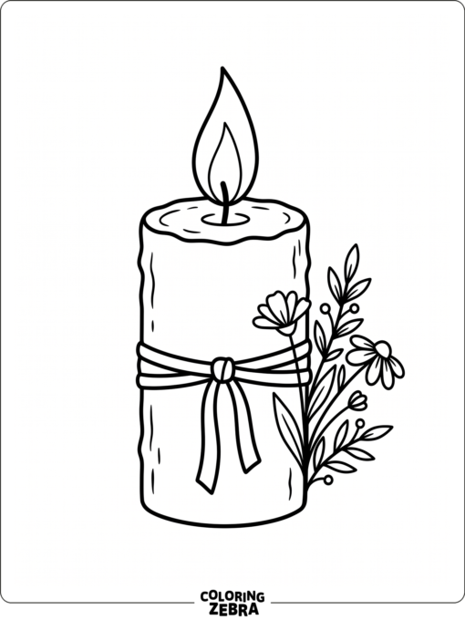 Remembrance candle with ribbon and flowers