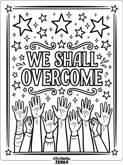 We Shall Overcome with raised hands