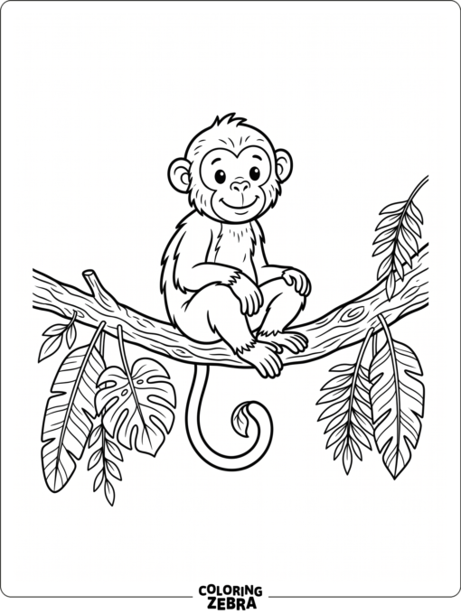 A monkey resting on a tree branch among leaves