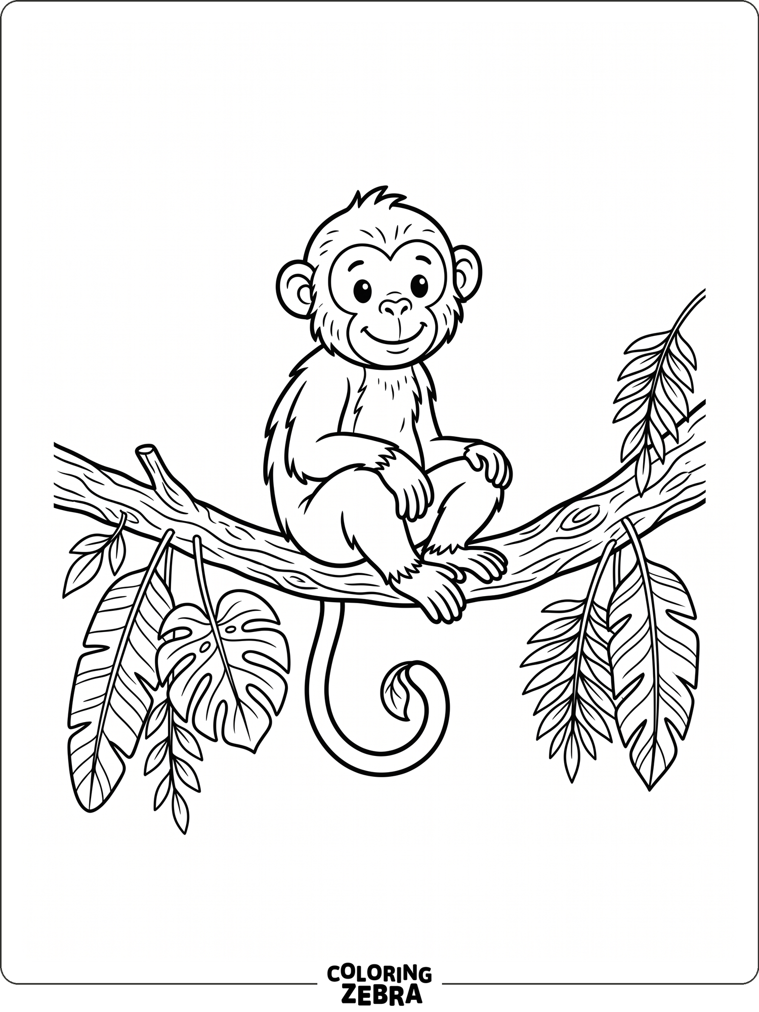 A monkey resting on a tree branch among leaves