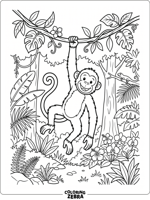 A monkey hanging from a vine in the jungle