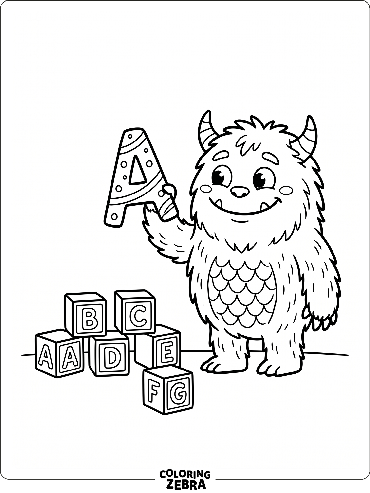 A monster standing with the letter A and blocks