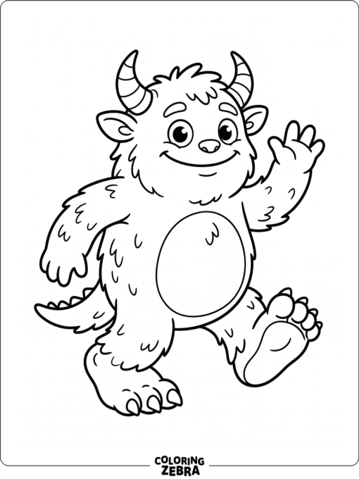 A friendly monster with big feet and horns
