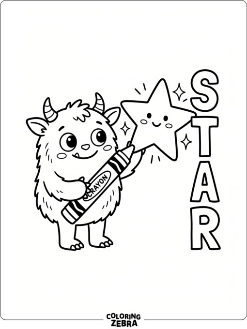 A tiny monster holding a crayon