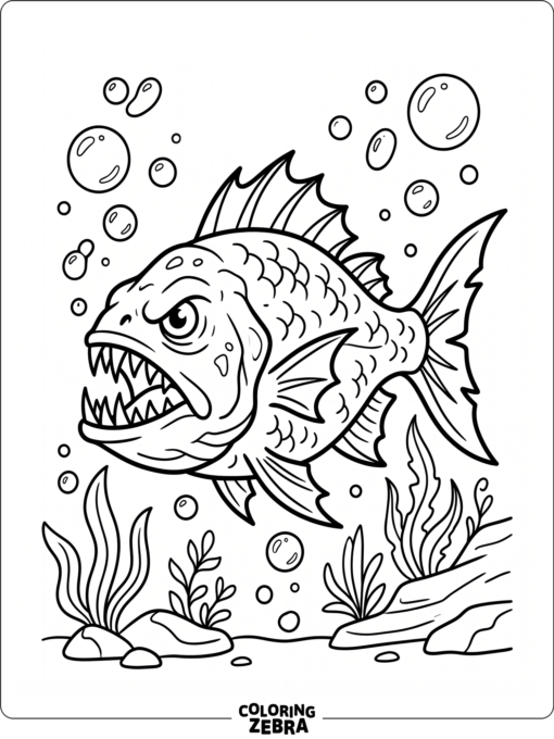 A monster fish with fins and sharp teeth