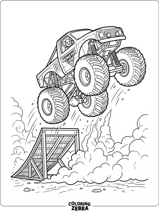 Monster truck doing a backflip off a ramp