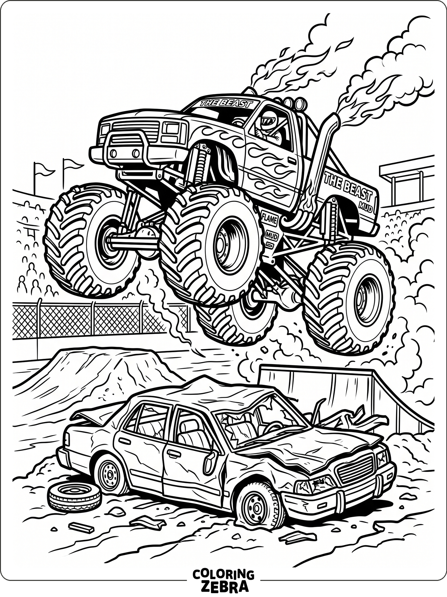 Monster Truck Leaping Over Cars