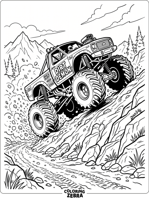 Monster truck climbing a steep dirt ramp