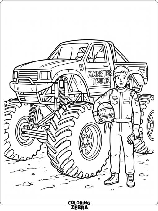 Monster truck driver with helmet and gloves