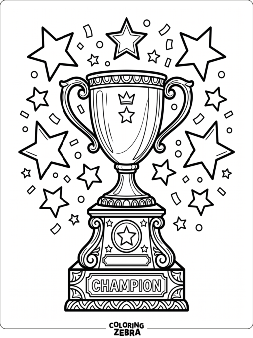 Shiny trophy with stars and confetti