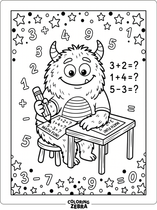 A monster working on simple math problems