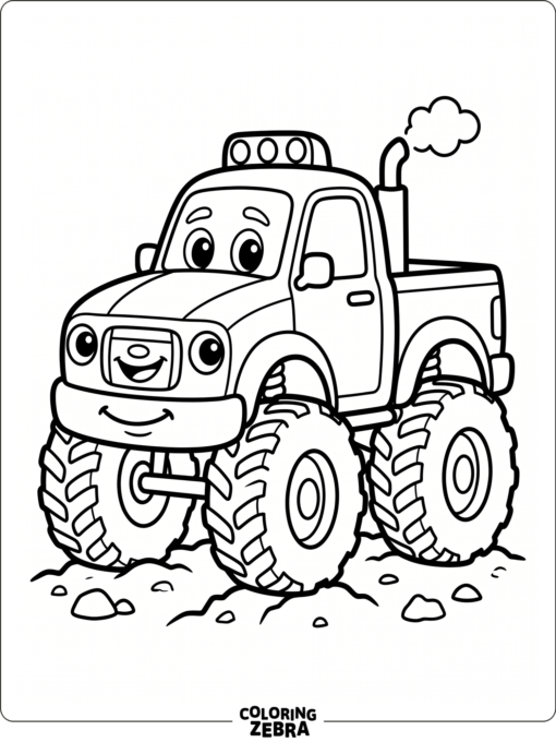 Friendly monster truck with large shapes and simple details