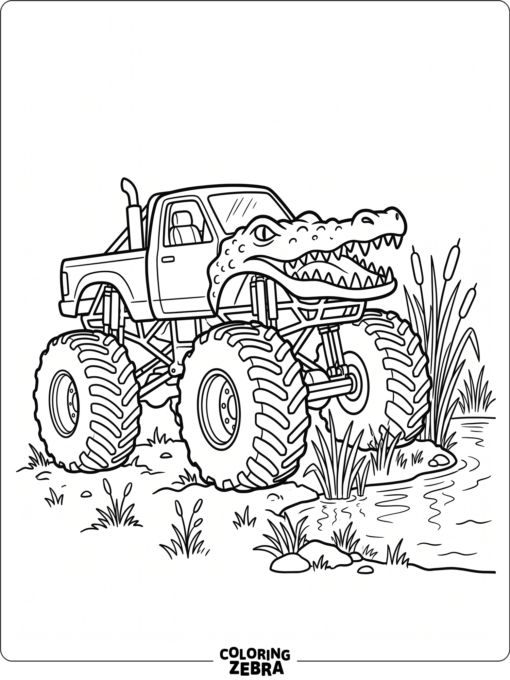 A monster truck with a crocodile front end