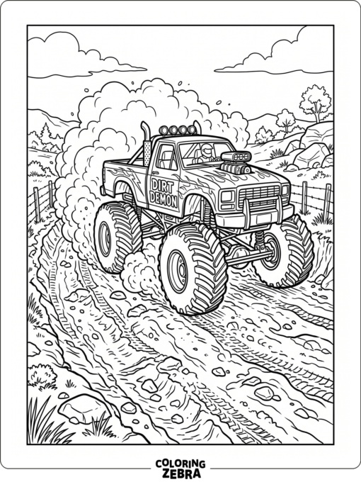 A monster truck racing on a dirt track
