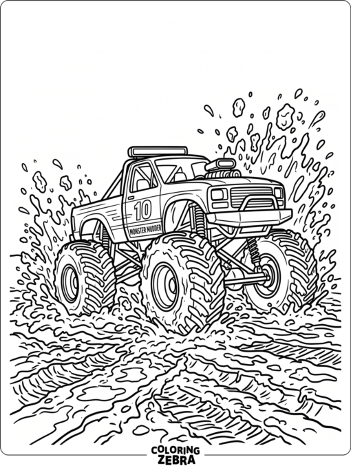 A monster truck splashing through mud