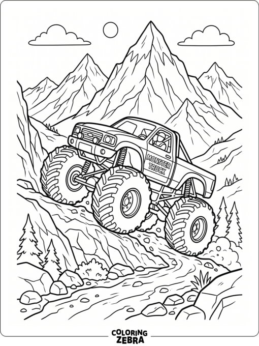 A monster truck climbing a mountain road