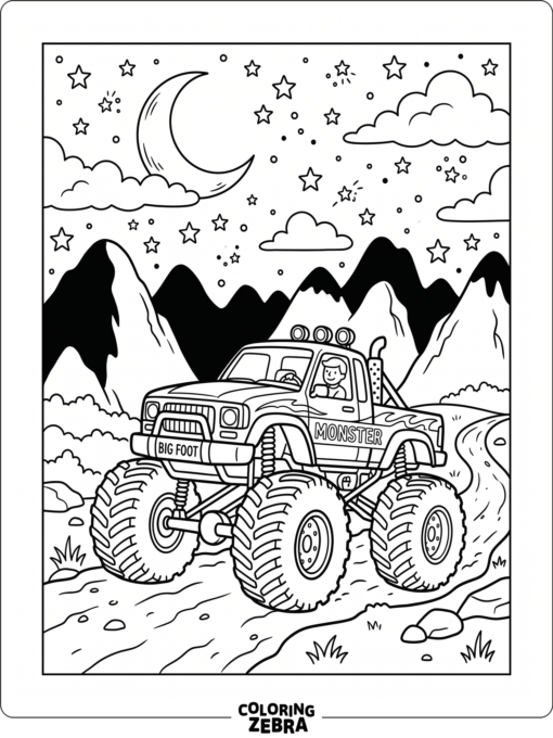 A monster truck under a night sky