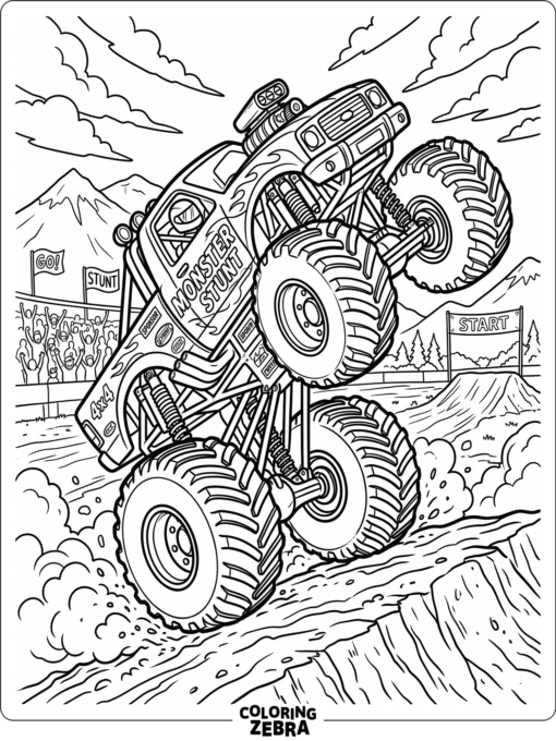 A monster truck doing a wheelie