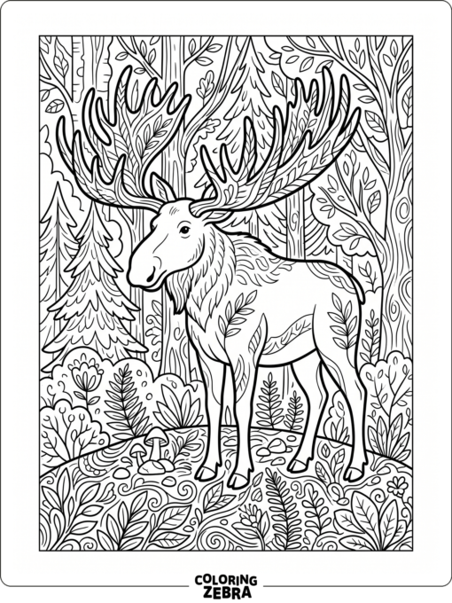 A moose with large antlers and a detailed ground pattern