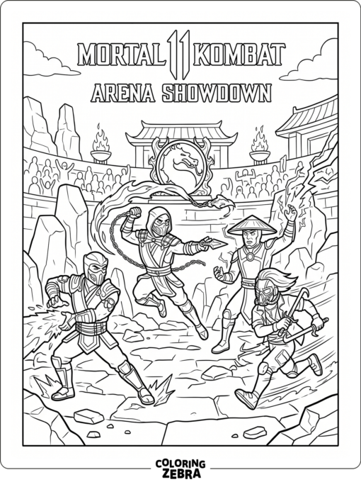 Mortal Kombat 11 fighters facing off in a simple arena
