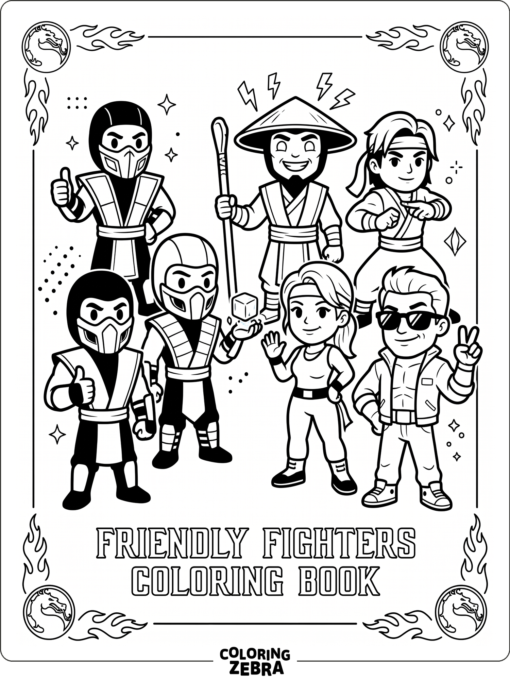 Mortal Kombat fighters designed as a simple page for kids