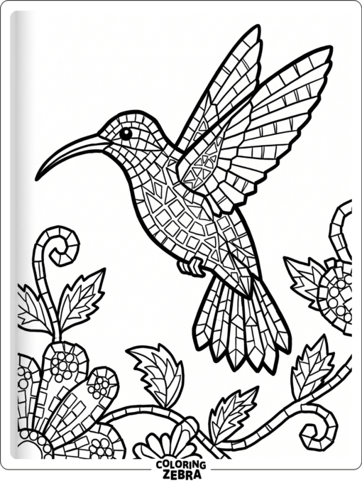 A hummingbird made from mosaic-like pieces