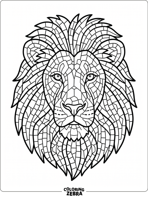 A lion portrait made of mosaic tiles