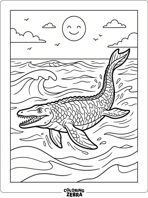 A mosasaurus swimming in the ocean