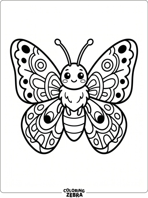 A cute moth with big wings for kids