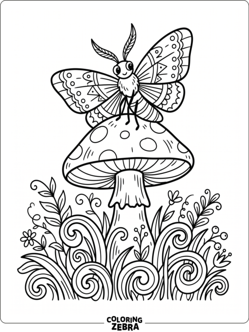 A moth resting on a mushroom cap