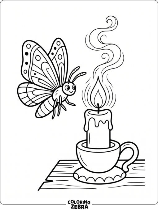 A moth flying near a candle with soft smoke